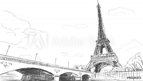Parisian streets -Eiffel Tower illustration - 900459810
