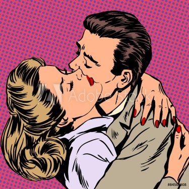 Passion man woman embrace love relationship style pop art retro - 901144669