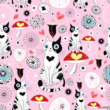 pattern of cats and flowers - 900458716