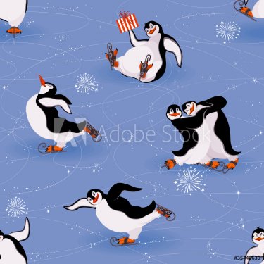 Penguins skating seamless pattern - 900461633