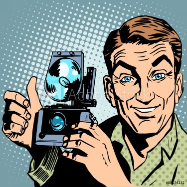 Photographer with retro camera hand gesture all is well - 901144658