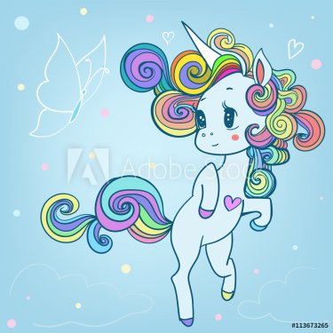 pink cartoon fairytale unicorn - 901154664
