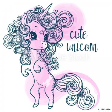 pink cartoon fairytale unicorn - 901154666