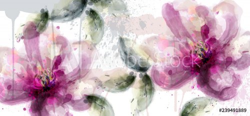 Pink lily flowers banner watercolor Vector. delicate floral blooming decor. I... - 901154361