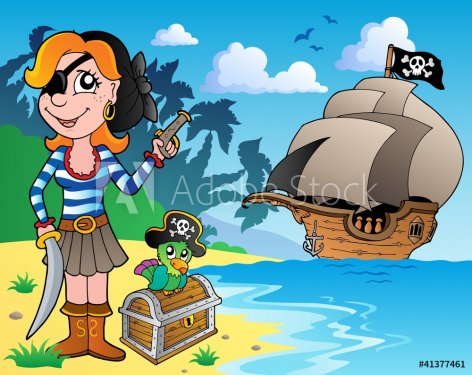 Pirate girl on coast 1 - 900492020