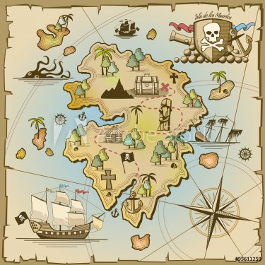 Pirate treasure island vector map - 901148055