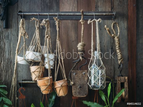 Plant pot decoration displayed on wooden wall Gardening concept - 901146490