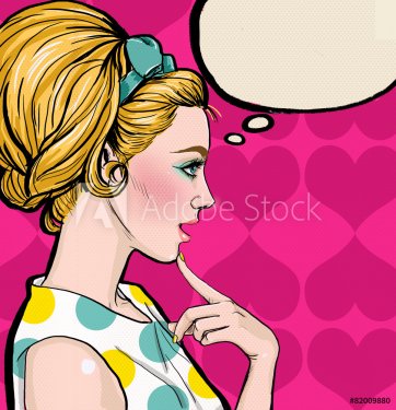 Pop Art  blond girl in profile with the speech bubble. - 901145386