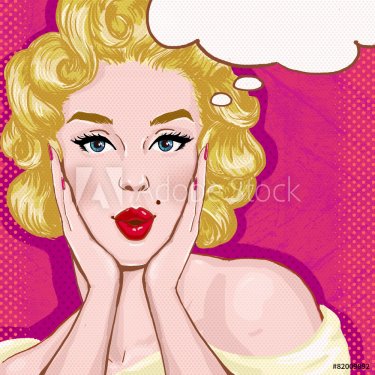 Pop Art illustration of blond girl with the speech bubble. - 901145371