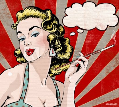 Pop Art  woman with the speech bubble and cigarette.