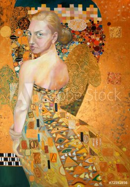 Portrait of beautiful woman, oil on canvas painting - 901145900