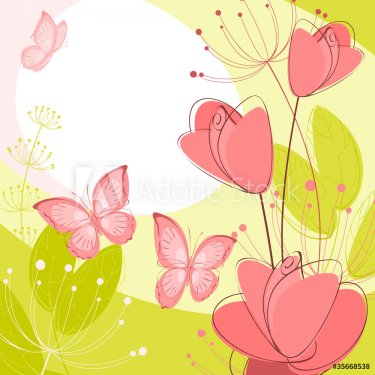 postcard with flowers; roses and butterflies - 900949381