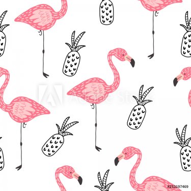 print with flamingo. Seamless pattern - 901152321