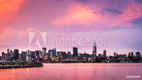 Purple sunset above midtown Manhattan skyline