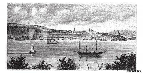 Quebec, Canada, in the 1800s,  vintage engraving.