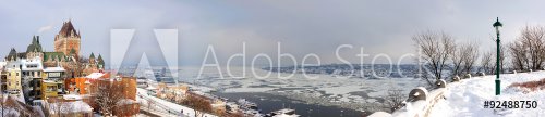 Quebec City skyline panorama with Chateau Frontenac viewed from hill during w... - 901154564