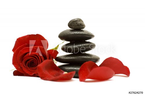 Red flower and black stones isolated - 901140927