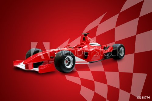 red formula one car and racing flag - 901146403
