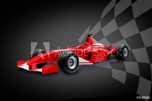 red formula one car and racing flag - 901146404