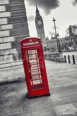 Red Telephone Booth and Big Ben in London street, uk