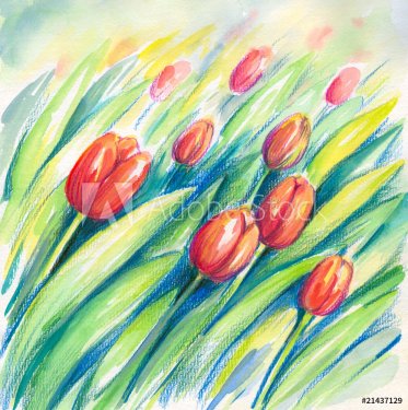 Red tulips hand painted.
