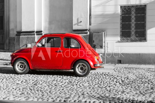 Red vintage italian car on black and white background - 901152829