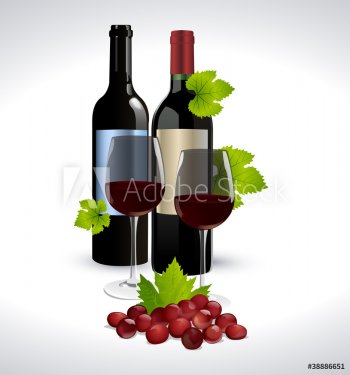 Red wine bottle, glass and grape - 900557899