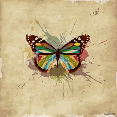 Retro butterfly design on old paper