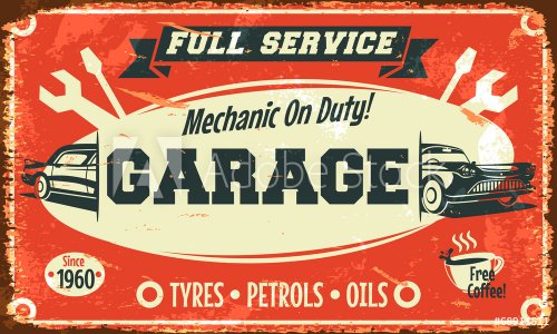 Retro car service sign. Vector illustration. - 901145171
