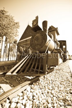 Retro photo of old  locomotive - 900355253