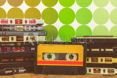 Retro styled image of vintage audio compact cassettes