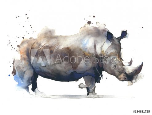 Rhinoceros african safari animal watercolor painting illustration isolated on white background