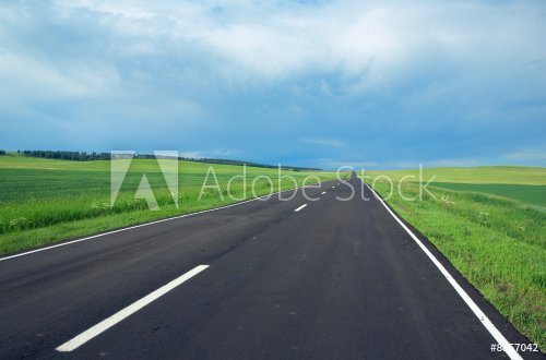 road, clouds and the blue sky - 900739631