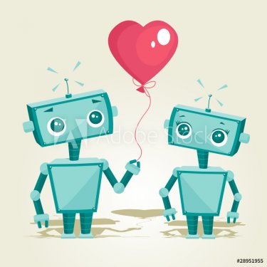robots in love, vector illustration - 900949576