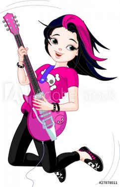 Rock star girl playing guitar - 900497947