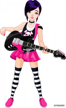Rock star girl playing guitar - 900497978