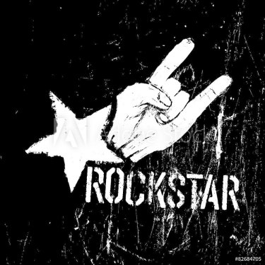 Rockstar symbol, sign of the horns gesture grunge composition on