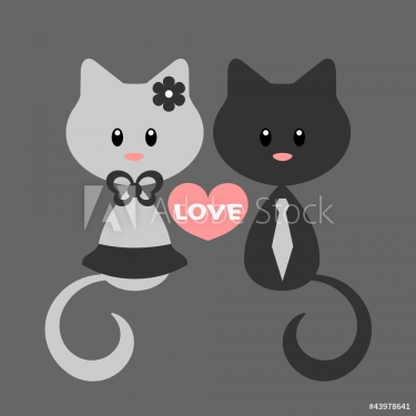 Romantic card with kitty girl and kitty boy - 900590680