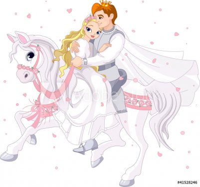 Romantic couple on white horse - 900469434
