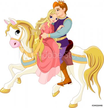Romantic couple on white horse - 901139767