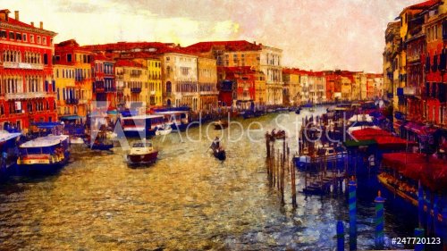 Romantic scenery of Venice, Italy. Computer painting.