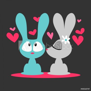 Romantic valentine card two bunnies in love