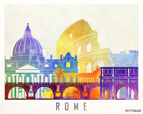 Rome landmarks watercolor poster