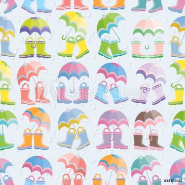 Rubber boots and umbrellas seamless pattern