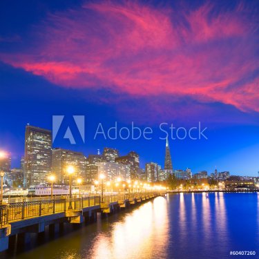 San Francisco Pier 7 sunset in California - 901141365