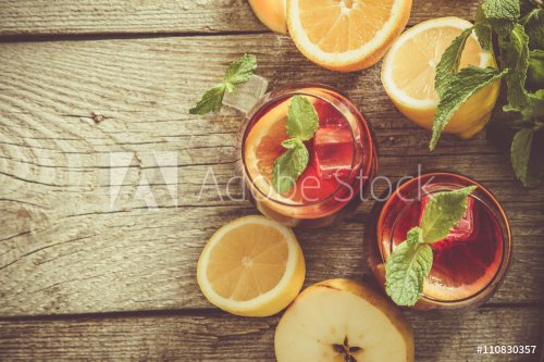 Sangria and ingredients in glasses - 901147321