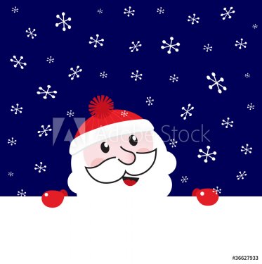 Santa blank banner, night snowing winter background - vector..