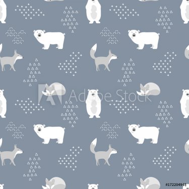 Scandinavian seamless pattern. Bear and fox. Vector illustration. - 901151858