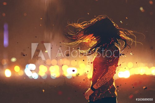 scene of woman with cracked effect on her body against defocused lights, digi... - 901153909
