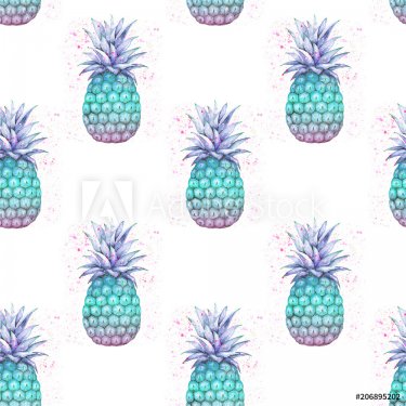seamless background, blue pineapple on a white background - 901153430